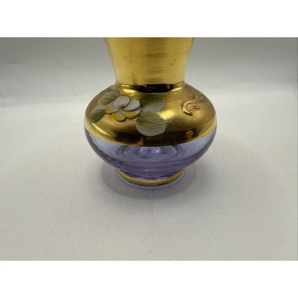 Murano Lavender Venezia Glass Hand Painted Enamel Gold Gilt  Vintage Vase  3